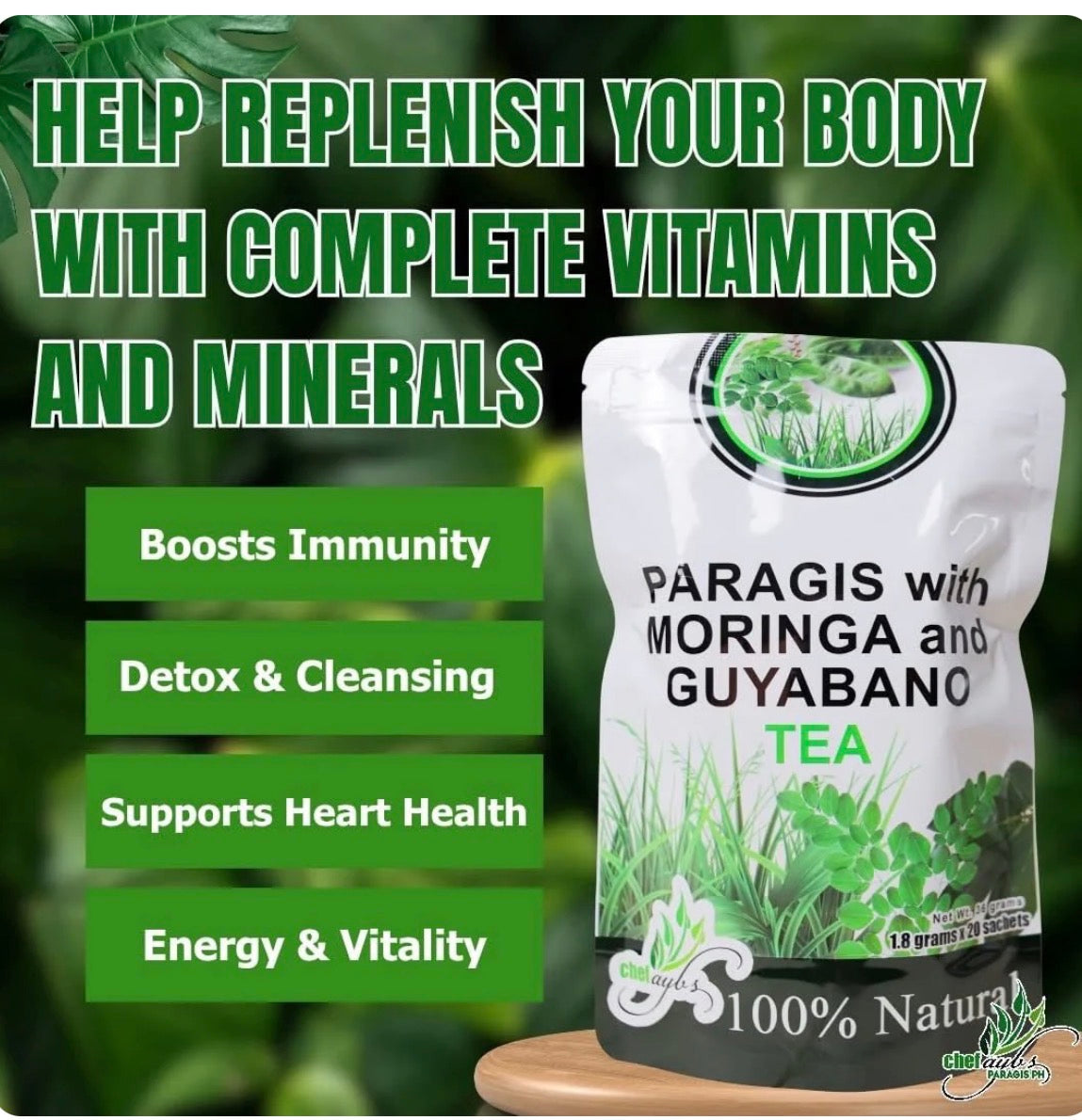 Chef Ayb's Paragis with Moringa and Guyabano Tea - 20 Sachets (1.8g Each) - Nourishing Herbal Blend for Wellness Support