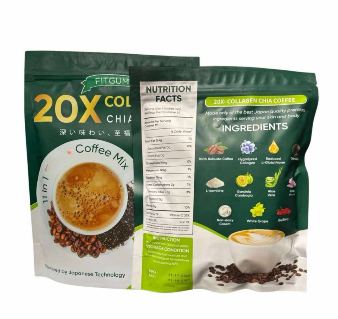 FITGUM - COLLAGEN CHIA COFFEE MIX 120G