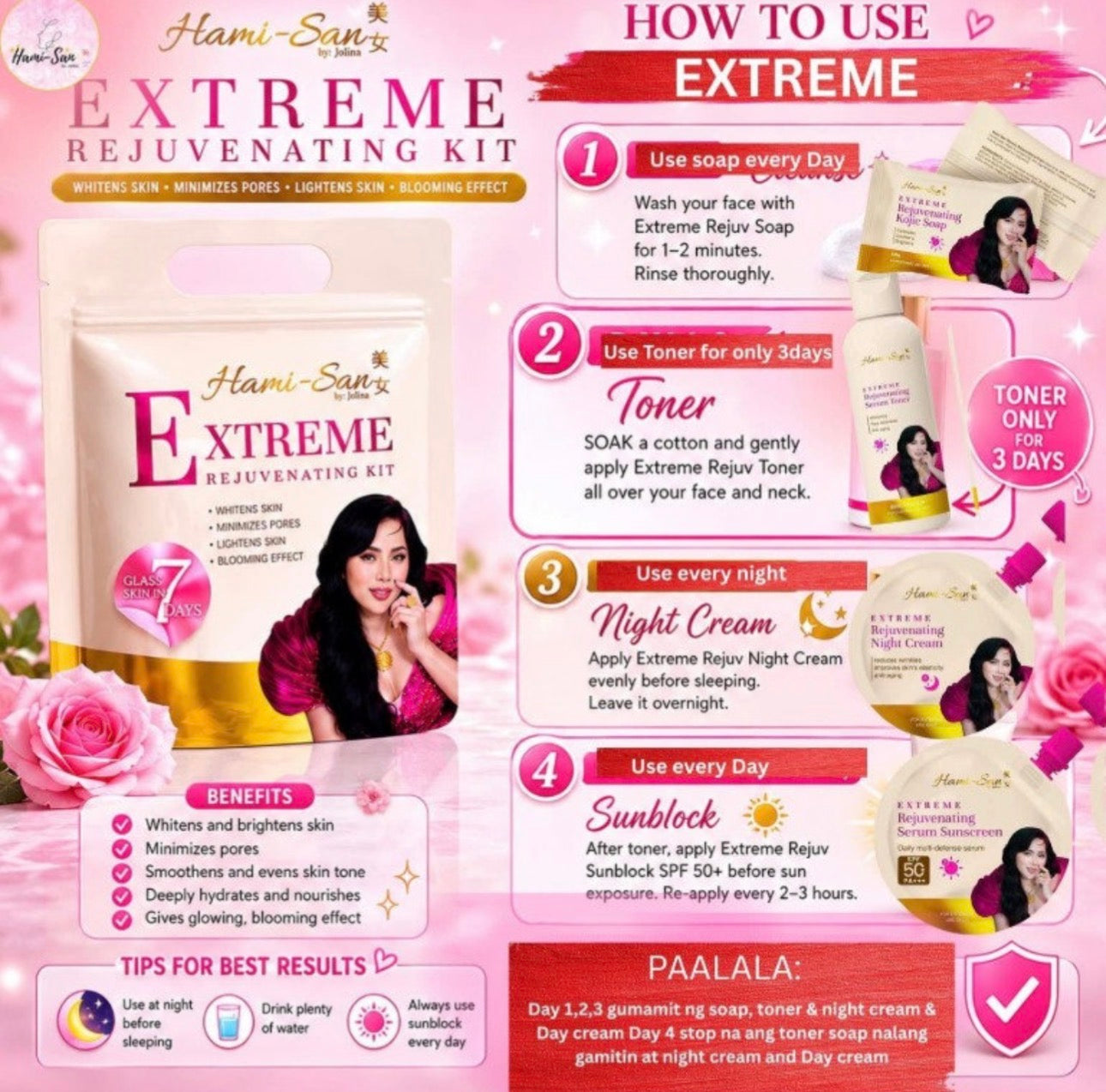 Hami-San by Jolina Extreme Rejuv Kit 2.0 Daily Face Care 4-Pc Set