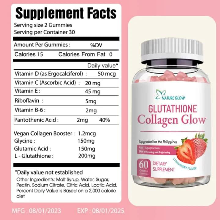 Nature Glow Gluta-Collagen Glow Gummies | 60 Strawberry Gummies