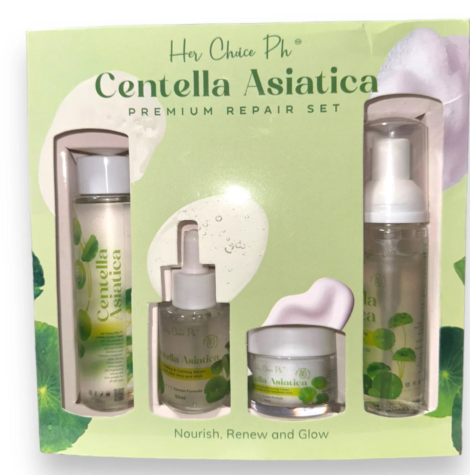 Her Choice PH Centella Asiatica Premium Repair Skincare Set – Facial Foam Wash, Hydrating Toner, Soothing Serum & Moisturizing Cream with Camellia Oil, Aloe Vera, Niacinamide & Hyaluronic Acid – Korean Formula