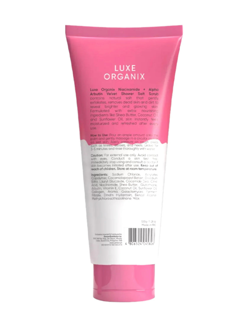 Luxe Organix Niacinamide + Alpha Arbutin 3x Whitening Velvet Shower Salt Scrub -320g (Pink)