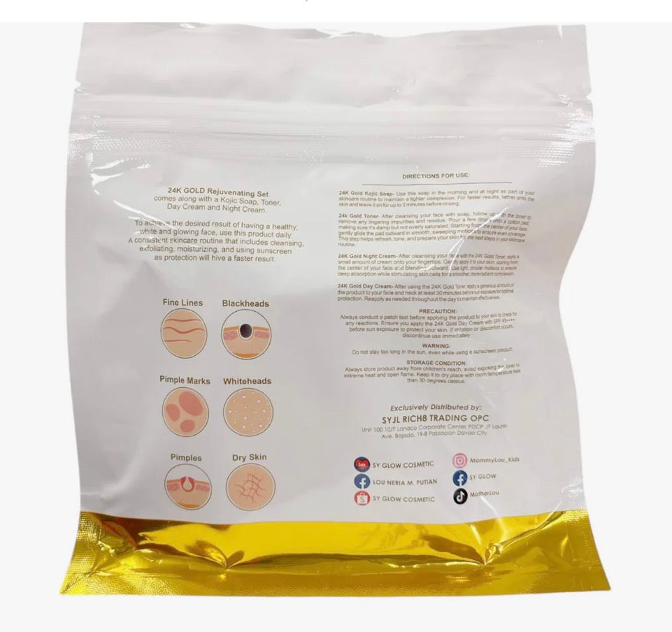 SY GLOW 24K Gold Rejuvenating Set with Resorcinol & Niacinamide – 4-Step Facial Kit