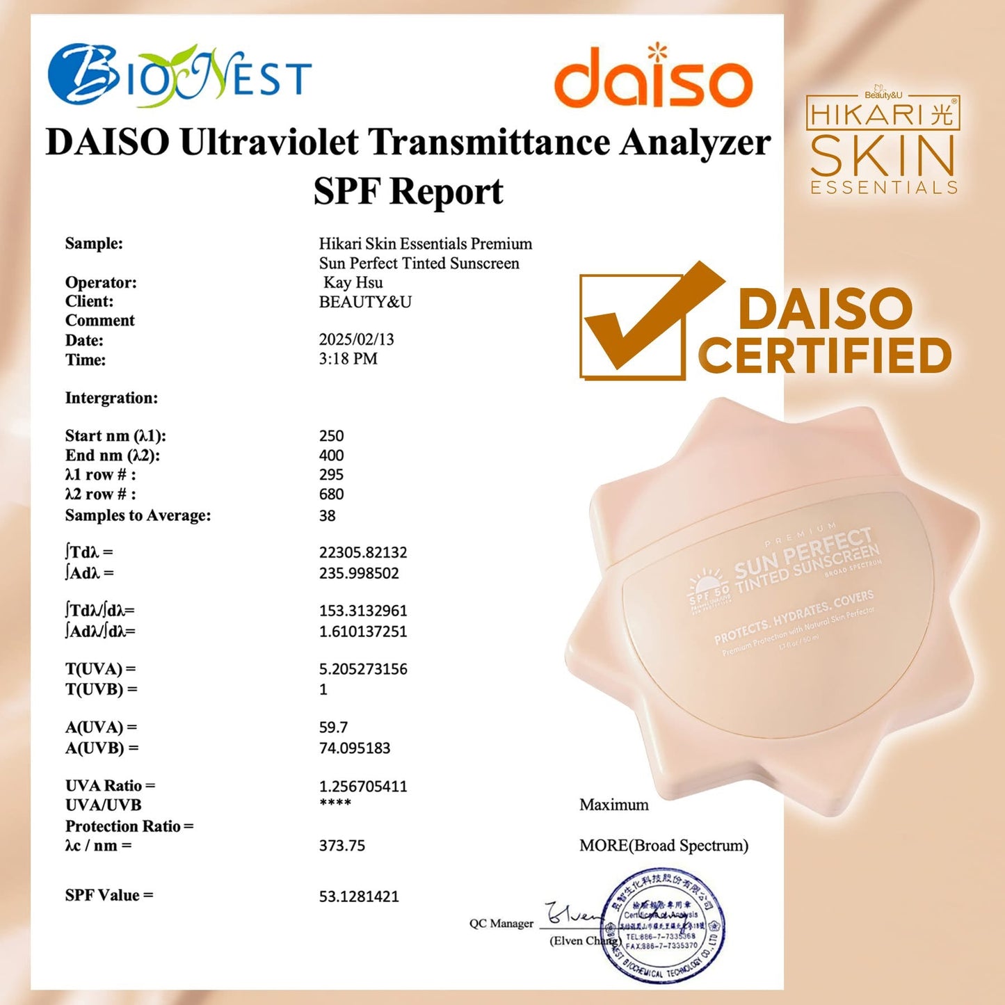HIKARI SKIN - Premium sun Perfect Tinted Sunscreen SPF50 -50g