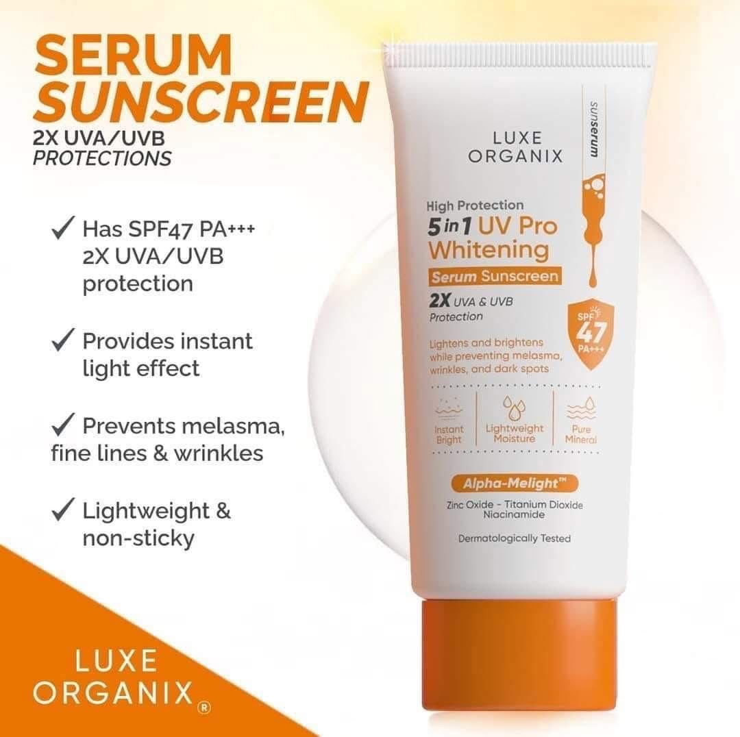 Luxe organix 5in1 UV Pro whitening serum sunscreen spf47 PA+++ 40ml