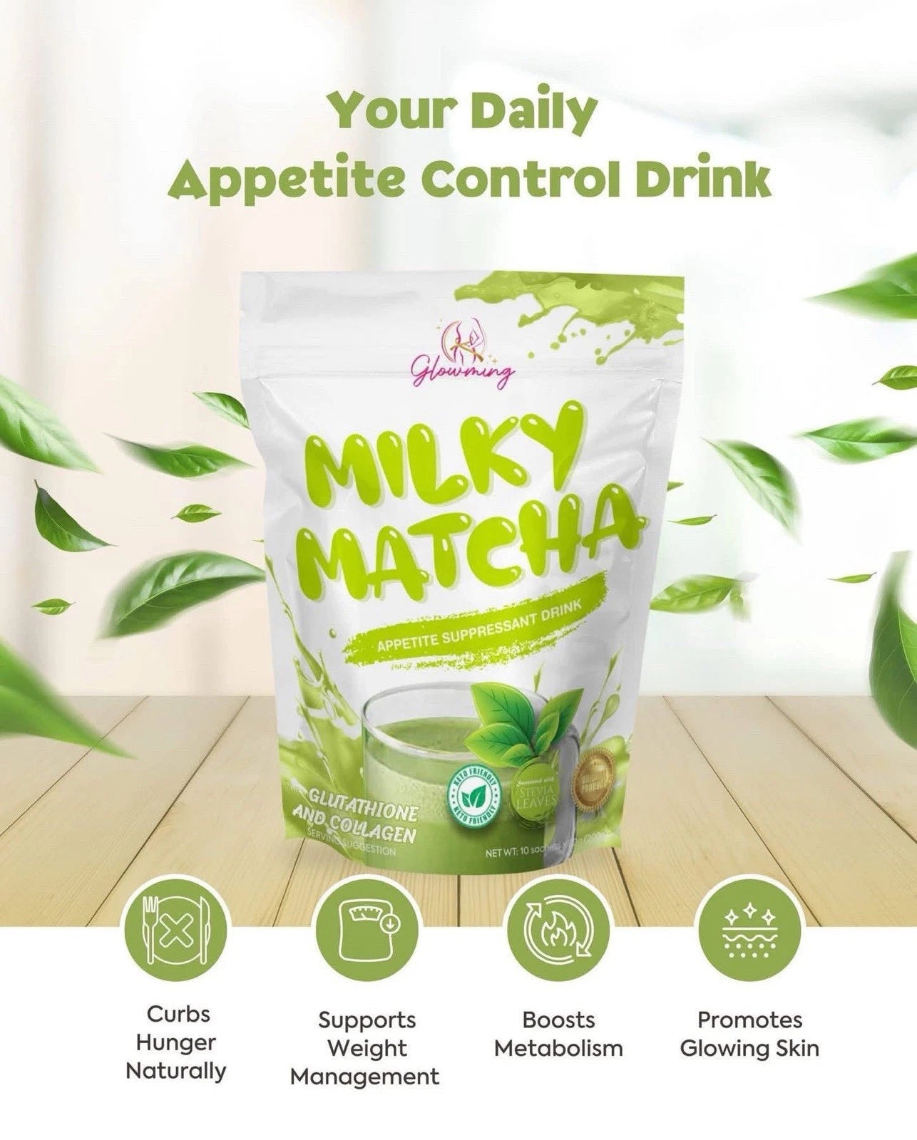 Cris Cosmetics Milky Matcha Glutathione and Collagen Drink 10 Sachets.