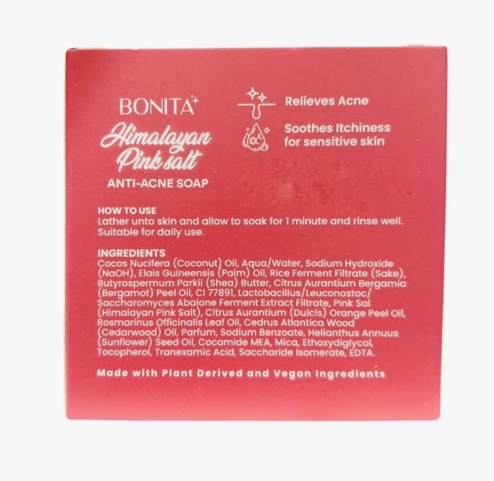 BONITA Himalayan Pink Salt Exfoliating Soap Bar – With Tranexamic Acid, Rice Ferment, Abalone Ferment, Bergamot & Orange Peel - 80g