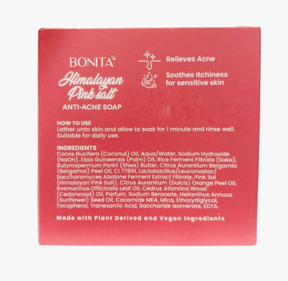 BONITA Himalayan Pink Salt Exfoliating Soap Bar – With Tranexamic Acid, Rice Ferment, Abalone Ferment, Bergamot & Orange Peel - 80g