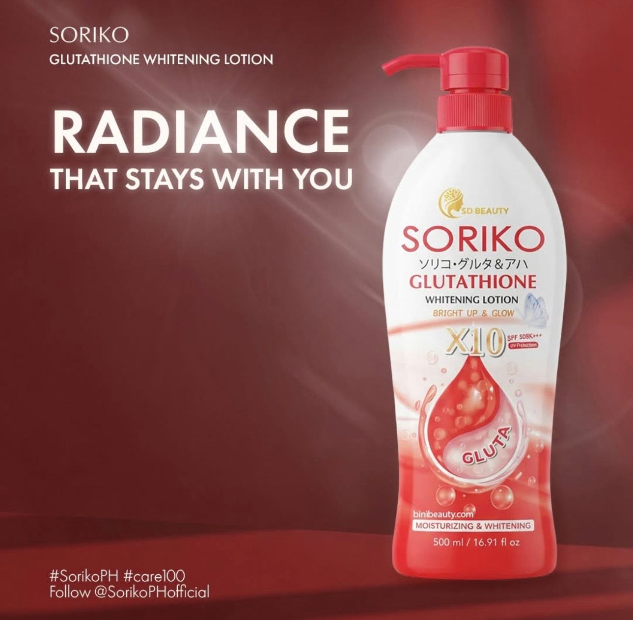 Soriko - Glutathione Whitening Lotion X10 Gluta SPF50 PA++ - 500ML