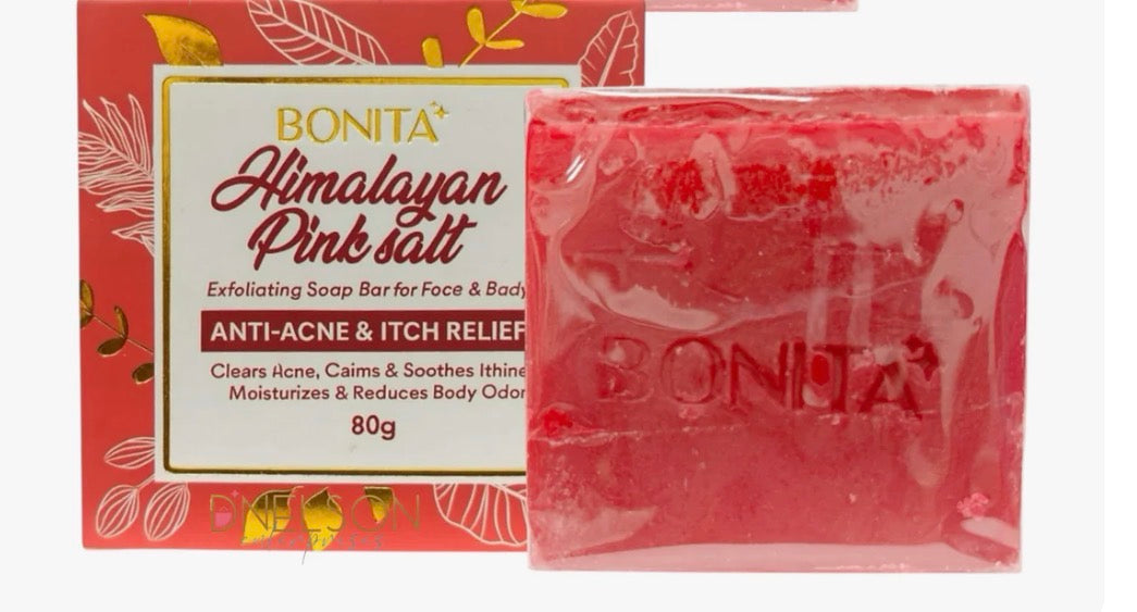 BONITA Himalayan Pink Salt Exfoliating Soap Bar – With Tranexamic Acid, Rice Ferment, Abalone Ferment, Bergamot & Orange Peel - 80g