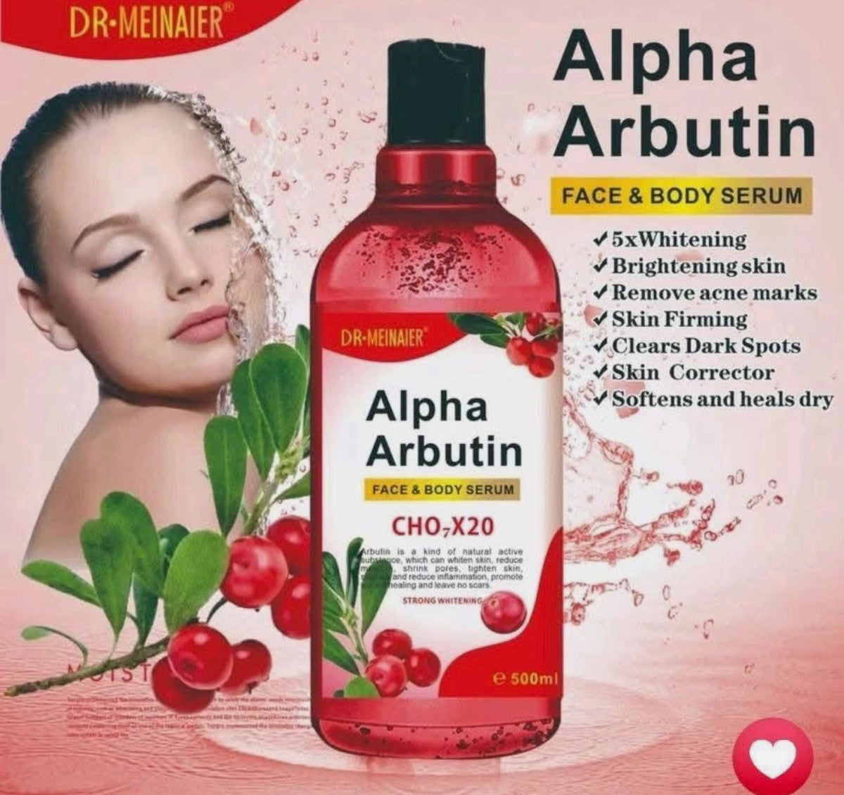 DR MEINAIER Alpha Arbutin Face & Body Serum CHO-X20 – Intensive Moisturizing & Pore-Refining Formula for Smooth, Radiant, Even-Toned Skin – 500 mL