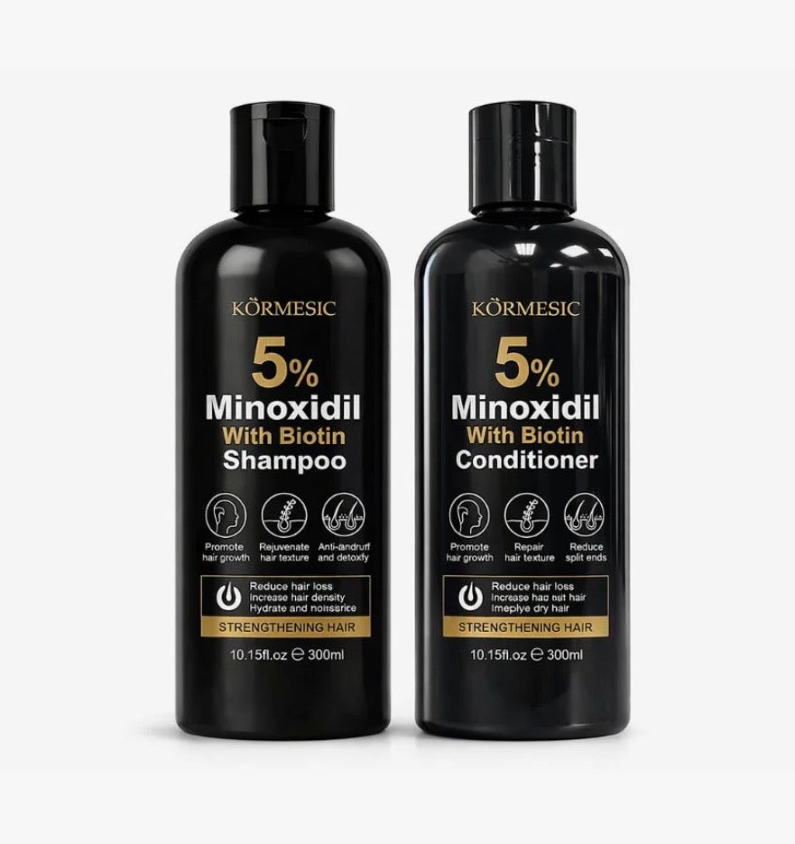KORMESIC 5% Minoxidil With Biotin Hair Care Set 300ml Shampoo & Conditioner – Scalp Revitalizing, Strengthening & Hydrating System for Fuller, Healthier-Looking Hair
