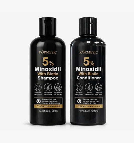 KORMESIC 5% Minoxidil With Biotin Hair Care Set 300ml Shampoo & Conditioner – Scalp Revitalizing, Strengthening & Hydrating System for Fuller, Healthier-Looking Hair