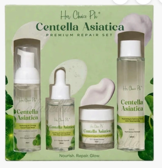 Her Choice PH Centella Asiatica Premium Repair Skincare Set – Facial Foam Wash, Hydrating Toner, Soothing Serum & Moisturizing Cream with Camellia Oil, Aloe Vera, Niacinamide & Hyaluronic Acid – Korean Formula (bigger sizes)