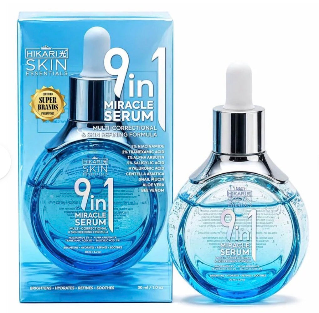 Hikari Skin Essentials 9-in-1 Miracle Serum 30ml – Multi-Correctional Skin Refining Formula with Niacinamide 5%, Tranexamic Acid 2%, Alpha Arbutin & Hyaluronic Acid | Hydrating, Smoothing & Radiant Skin Care Serum