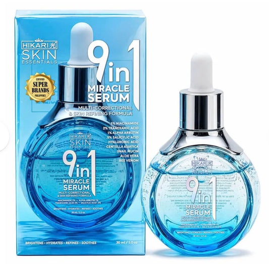 Hikari Skin Essentials 9-in-1 Miracle Serum 30ml – Multi-Correctional Skin Refining Formula with Niacinamide 5%, Tranexamic Acid 2%, Alpha Arbutin & Hyaluronic Acid | Hydrating, Smoothing & Radiant Skin Care Serum
