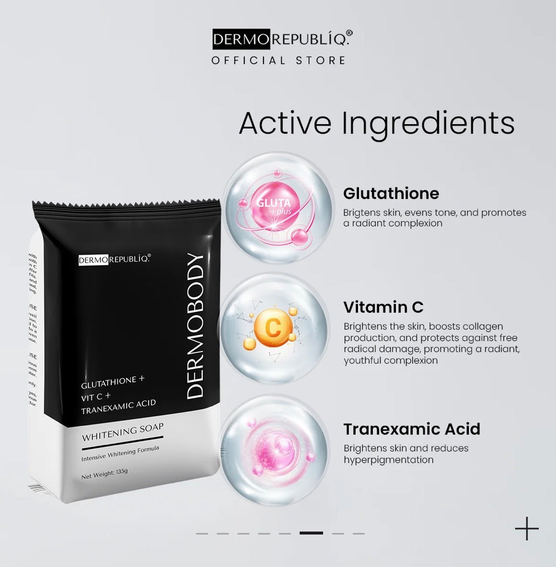 DERMO REPUBLIQ DermoBody Glutathione + Vitamin C + Tranexamic Acid Brightening Body Bar 135g