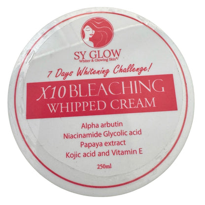 SY GLOW X10 Bleaching Whipped Cream – 250ml | Enriched with Alpha Arbutin, Niacinamide, Glycolic Acid, Papaya Extract, Kojic Acid & Vitamin E | Nourishes & Revitalizes Skin for a Smooth, Radiant Complexion