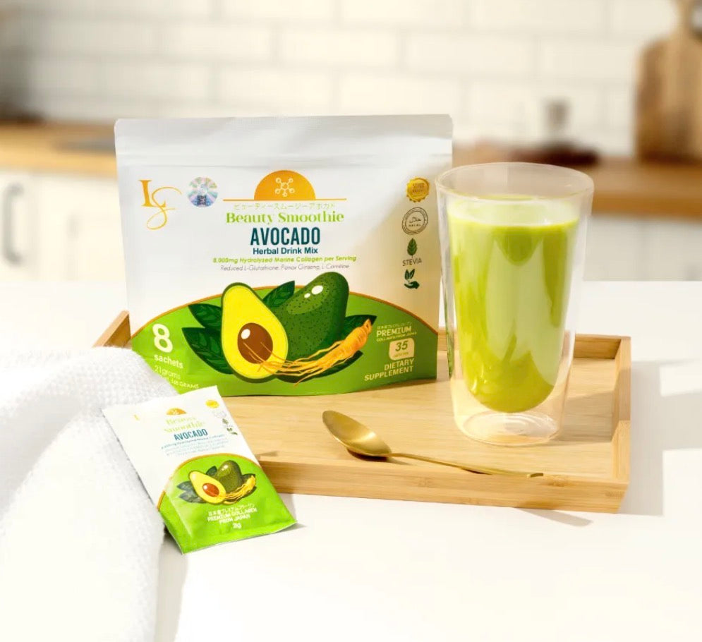 Luxe Slim Beauty Smoothie AVOCADO Hydrolyzed Marine Collagen Drink 21g x 8 Sachets