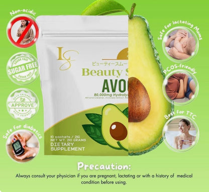 Luxe Slim Beauty Smoothie AVOCADO Hydrolyzed Marine Collagen Drink 21g x 8 Sachets