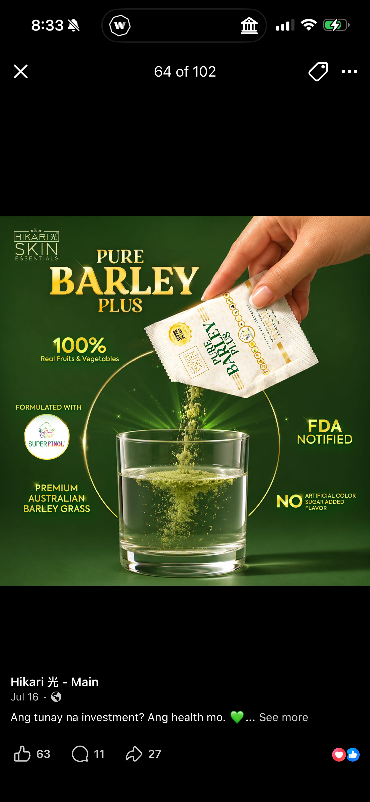 Beauty&U Hikari Skin Essentials Pure Barley Plus (10 sachets x 30g)