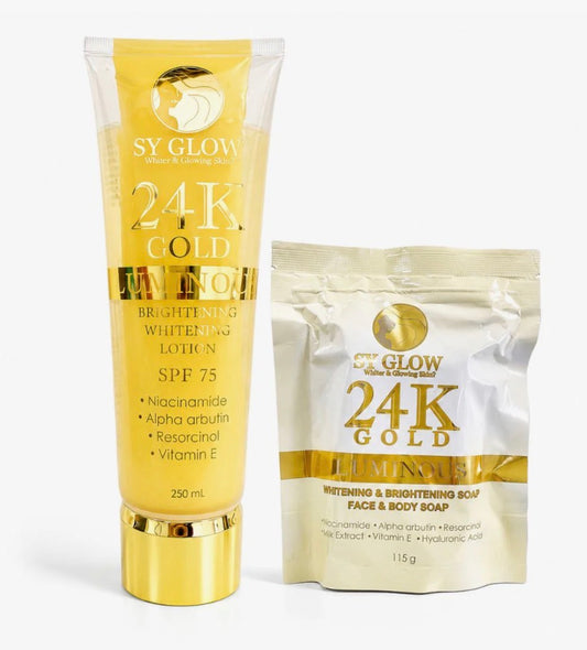 SY GLOW 24K Gold Bundle: Luminous Brightening Soap & Lotion