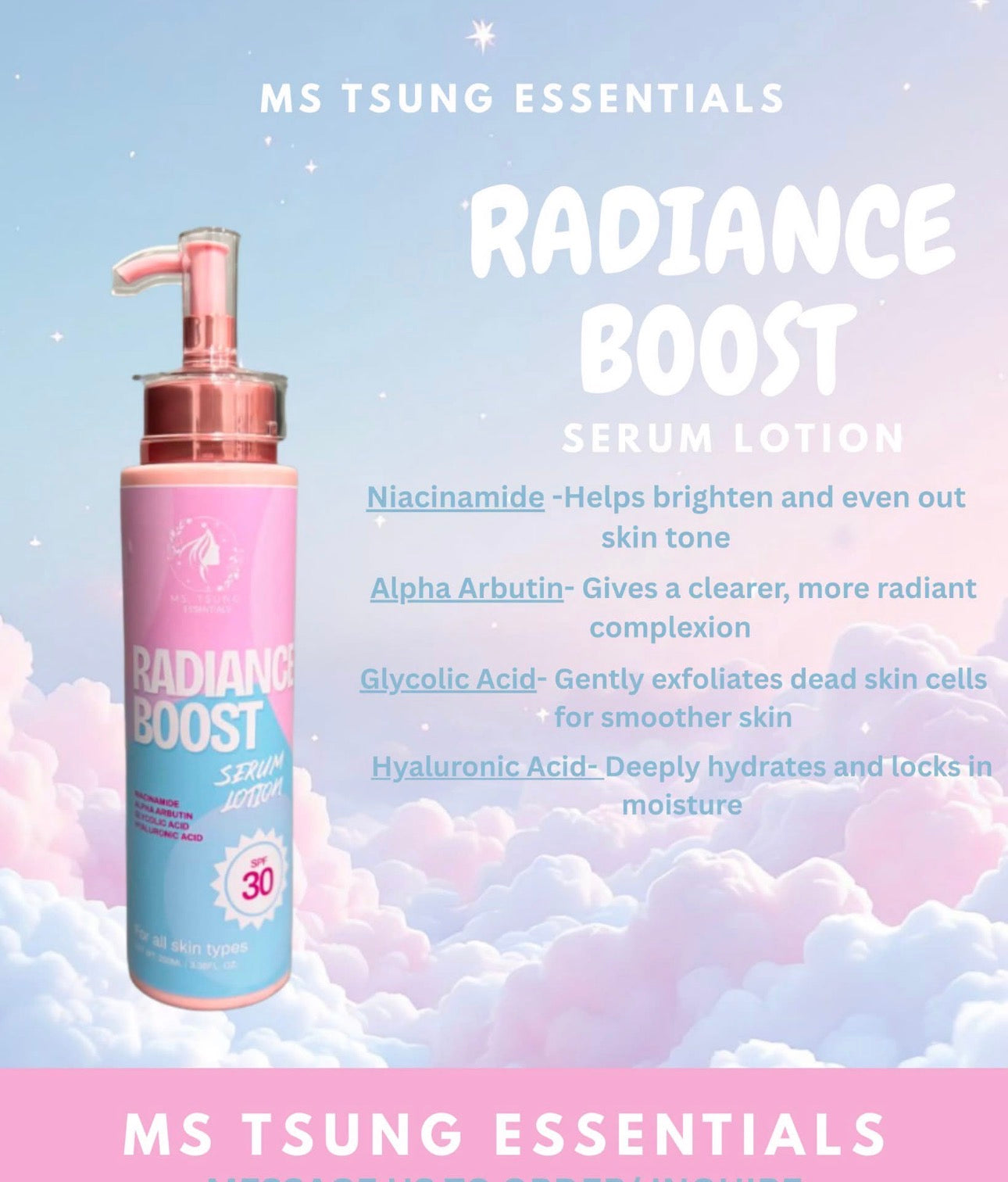 Ms. Tsung Essentials - Radiant Boost Serum Lotion SPF 30 - 250ml