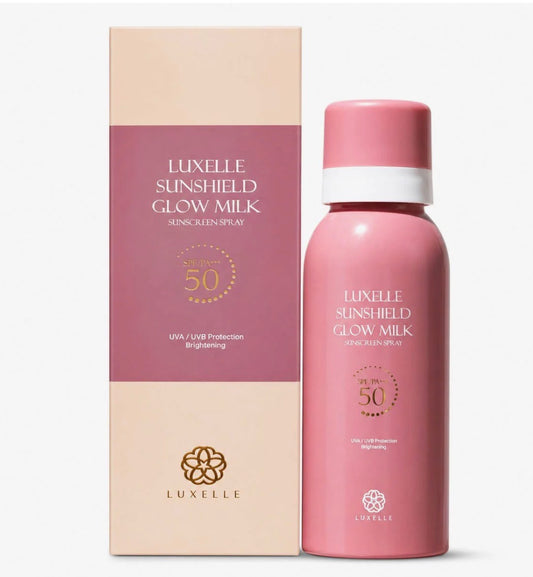 Luxelle Sunshield Glow Milk Sunscreen Spray SPF50 PA+++ 120ml – Lightweight Radiant Finish UV Protection with Vitamin E, Hydrating Glow Sunscreen for All Skin Types
