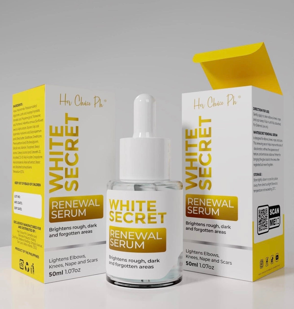 Her Choice PH White Secret Renewal & Intimate Serum 100ml – Skin Renewal & Smooth Texture Care Set for Target Areas |Lightweight Daily Serum System