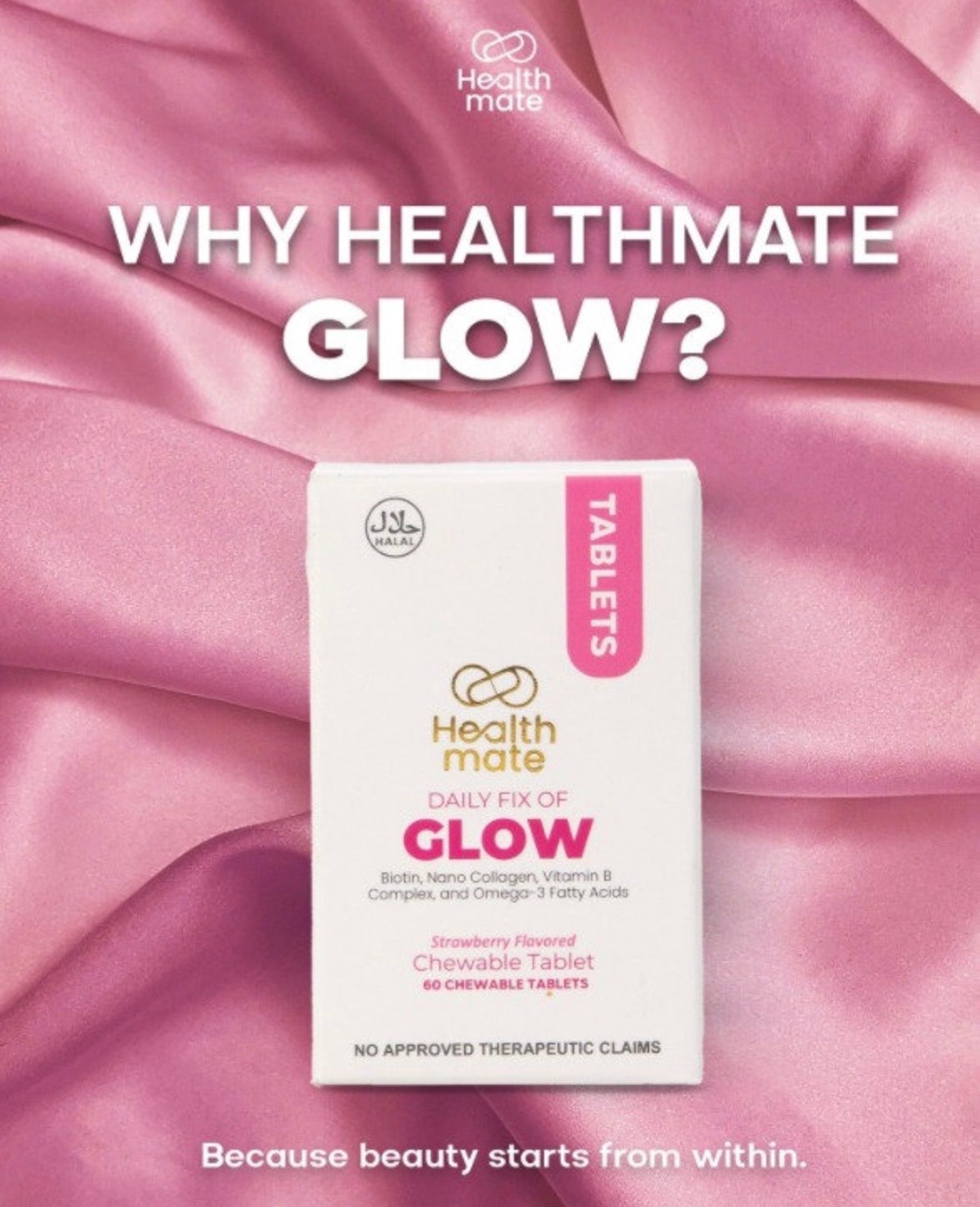Healthmate GLOW 60 Chewable Tablets Biotin ,Collagen.Vit B complex