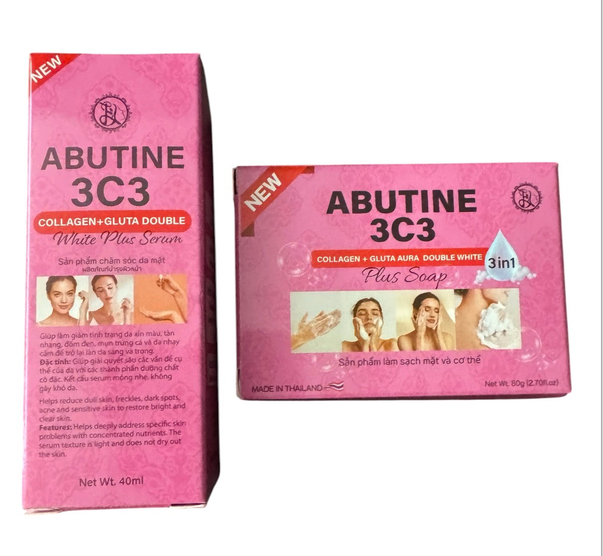 Abutine 3c3 collagen-gluta-double-white plus serum 40ml & soap 80g