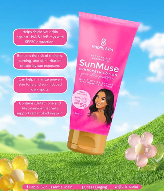 Habibi Skin SunMuse Hydrashield™ Sheerglow Sunscreen Lotion - SPF 50, 200ml