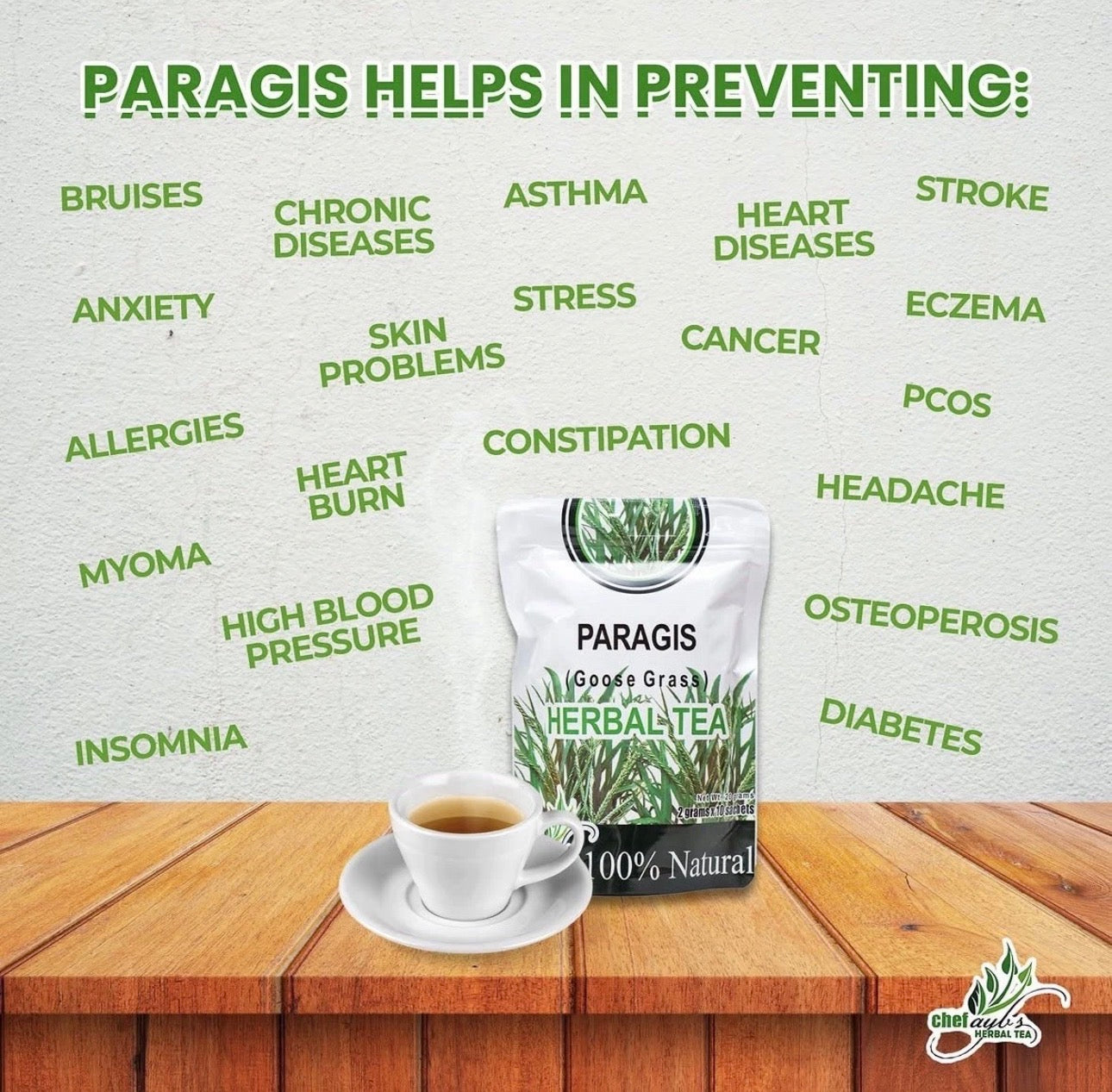 Paragis (Goose Grass) Herbal Tea - 100% Natural, Caffeine-Free Herbal Drink - 2g Sachets, 10 Count