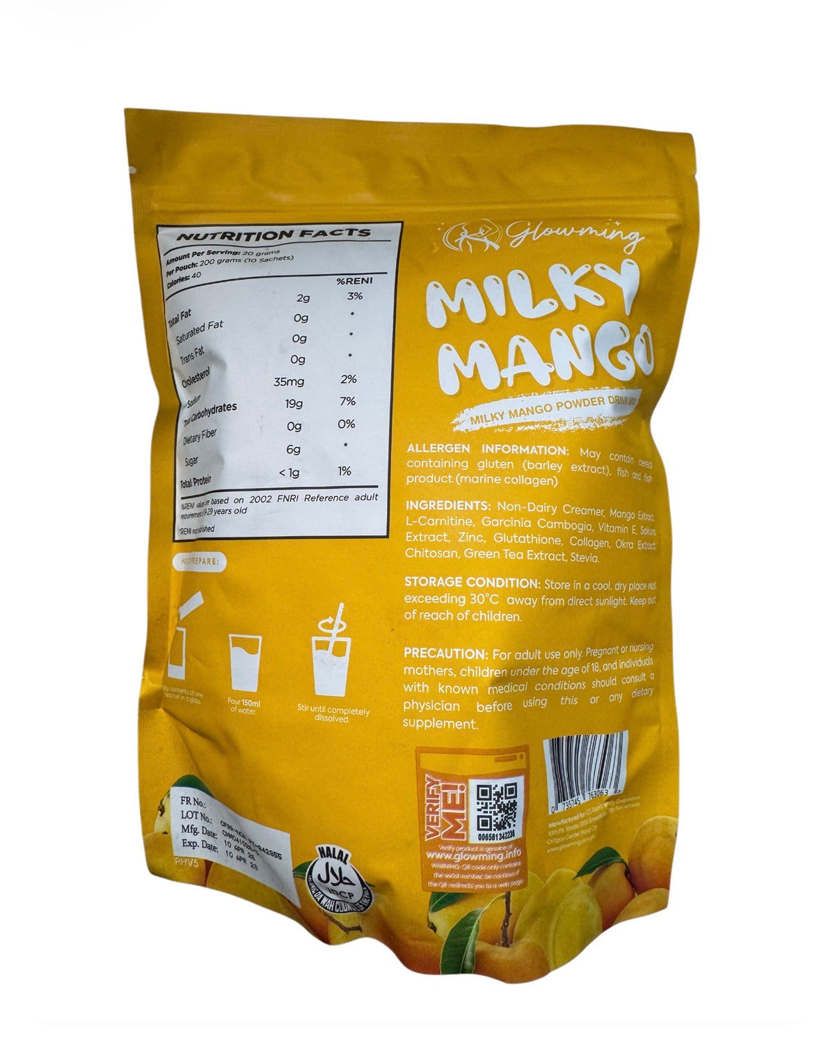 Cris Cosmetics Milky Mango Glutathione and Collagen Drink 10 Sachets