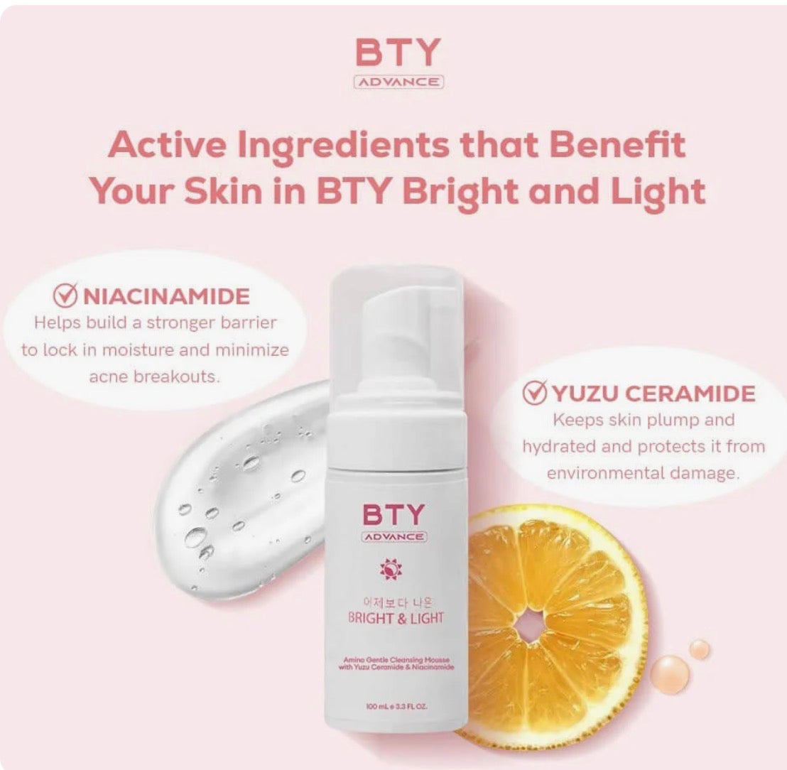 BTY ADVANCE BRIGHT & LIGHT Amino Gentle Cleansing Mousse with Yuzu Ceramide & Niacinamide - 100ml