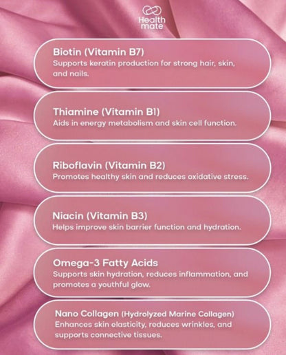 Healthmate GLOW 60 Chewable Tablets Biotin ,Collagen.Vit B complex