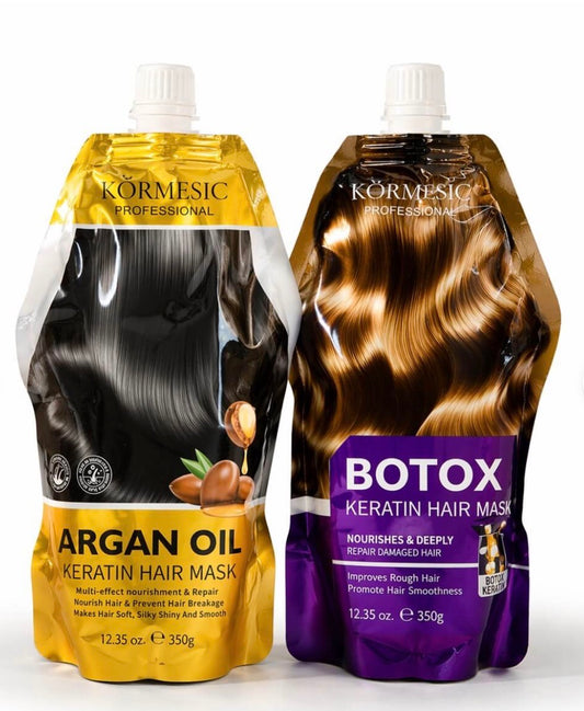 KORMESIC Professional Keratin Hair Mask Duo – Argan Oil & Botox Repair Treatment, Deep Nourishing Anti-Frizz Hair Care for Smooth, Shiny & Healthy-Looking Hair (350g x2)