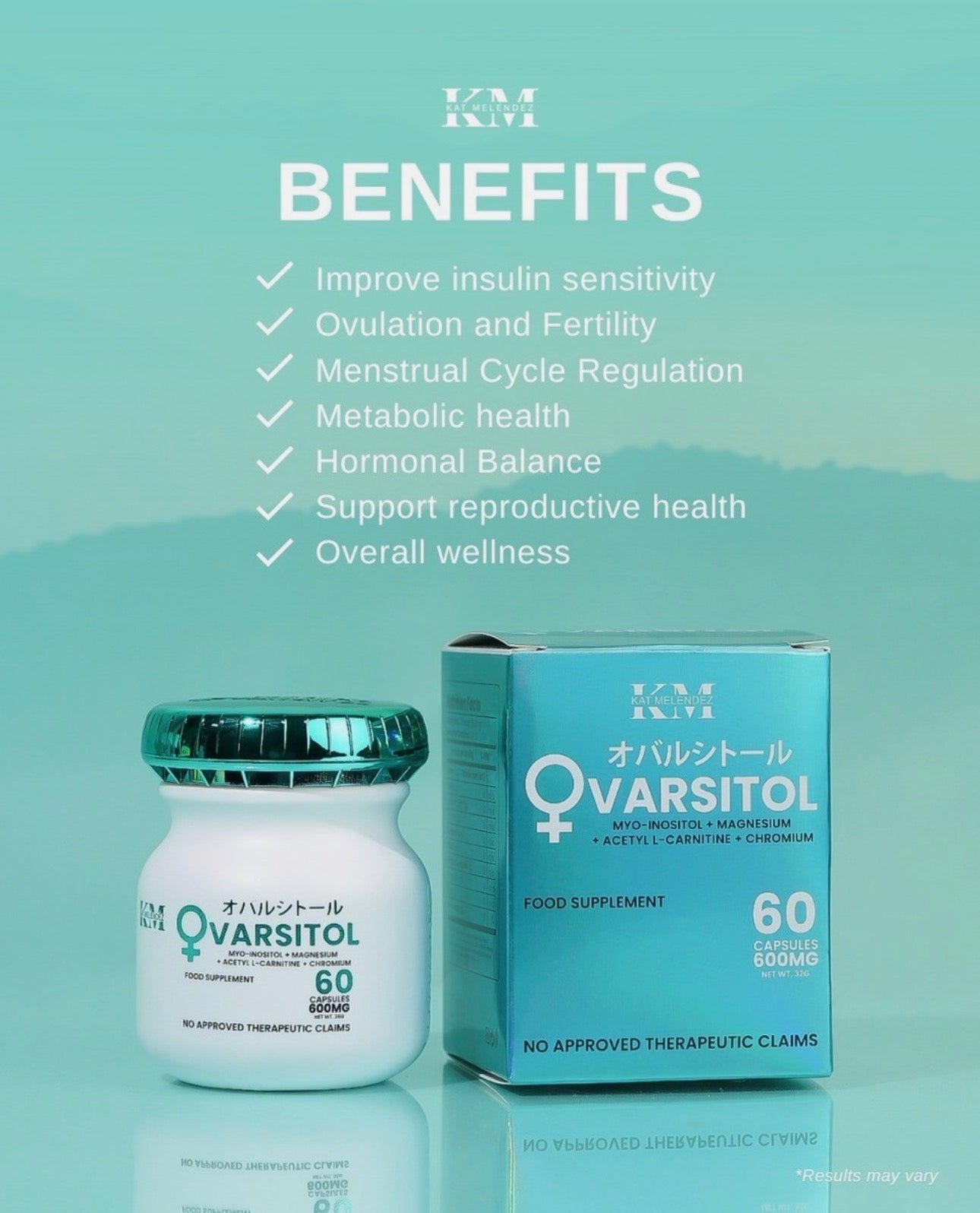 KAT MELENDEZ OVARSITOL Women’s Hormone Balance Supplement | Myo-Inositol + Magnesium + Acetyl L-Carnitine + Chromium | Supports Hormonal Health, Fertility & Metabolism | 60 Capsules