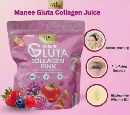 The Manee Gluta Collagen Pink supplement is typically sold as a box of 30 sachets, each weighing approximately 10 g, totaling 300 g per pack
