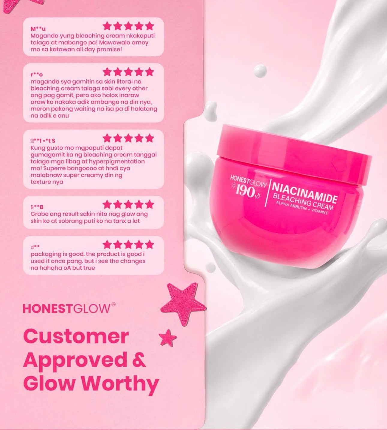 HONEST GLOW 190 Niacinamide Cream with Alpha Arbutin & Vitamin E – 250g | Flawless Skin Solution for Dark Spots & Uneven Texture | Gentle Formula for Sensitive Areas