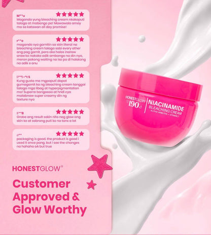 HONEST GLOW 190 Niacinamide Cream with Alpha Arbutin & Vitamin E – 250g | Flawless Skin Solution for Dark Spots & Uneven Texture | Gentle Formula for Sensitive Areas