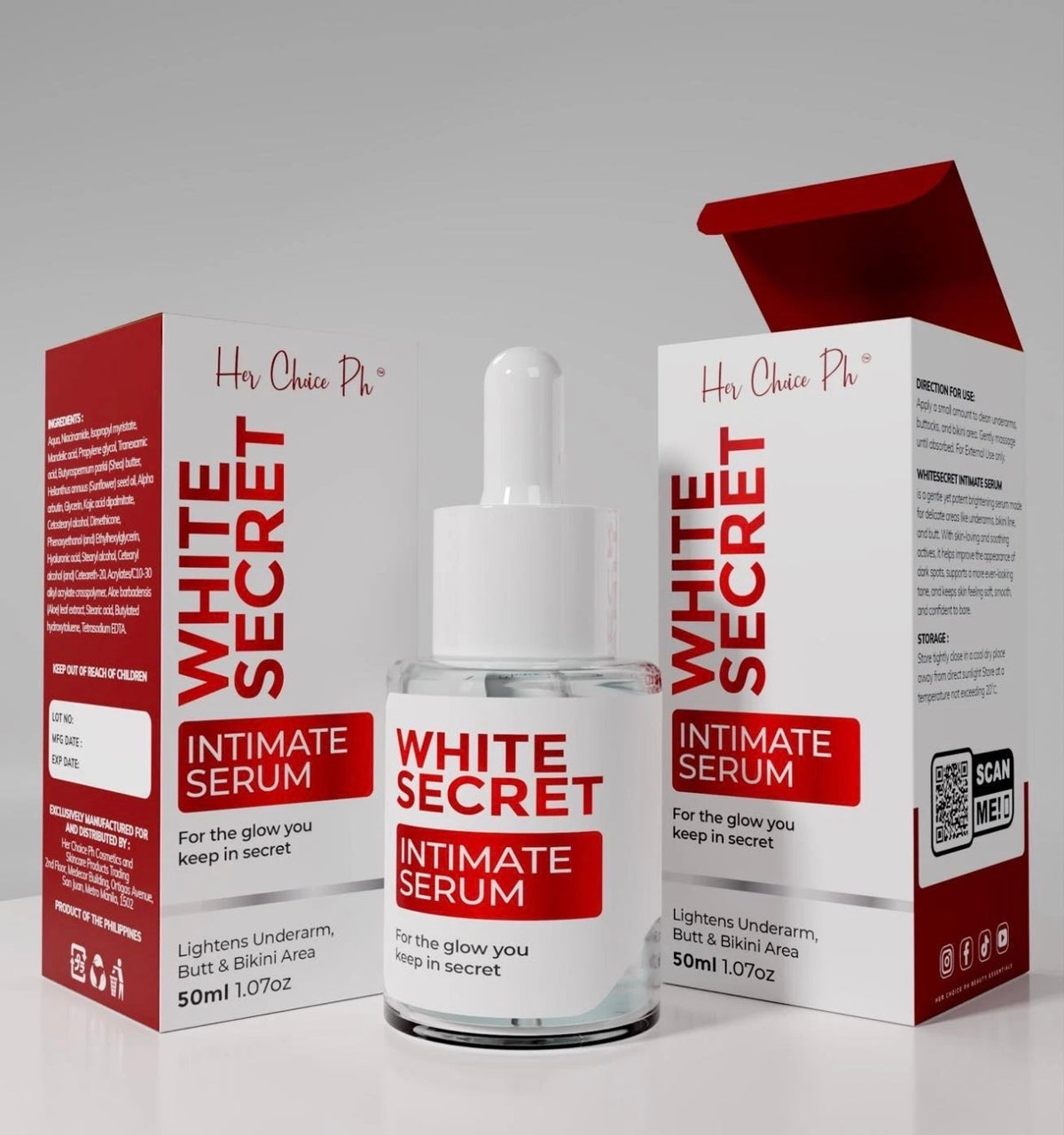 Her Choice PH White Secret Renewal & Intimate Serum 100ml – Skin Renewal & Smooth Texture Care Set for Target Areas |Lightweight Daily Serum System