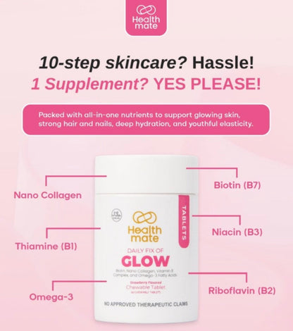 Healthmate GLOW 60 Chewable Tablets Biotin ,Collagen.Vit B complex