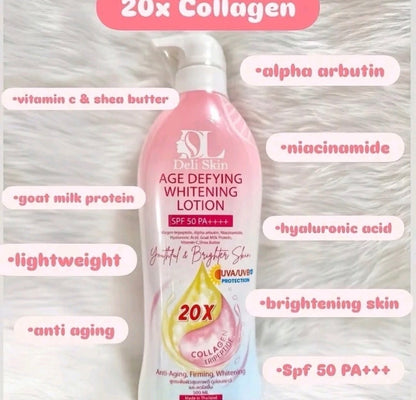 DELI SKIN - AGE DEFYING WHITENING LOTION SPF50 PA++ 20x COLLAGEN TRIPEPTIDE 500ml