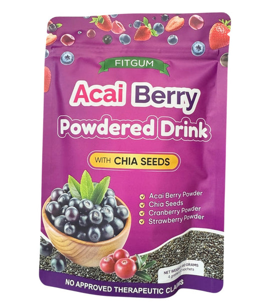 FITGUM Acai Berry Drink Powder with Chia Seeds – 10 Sachets