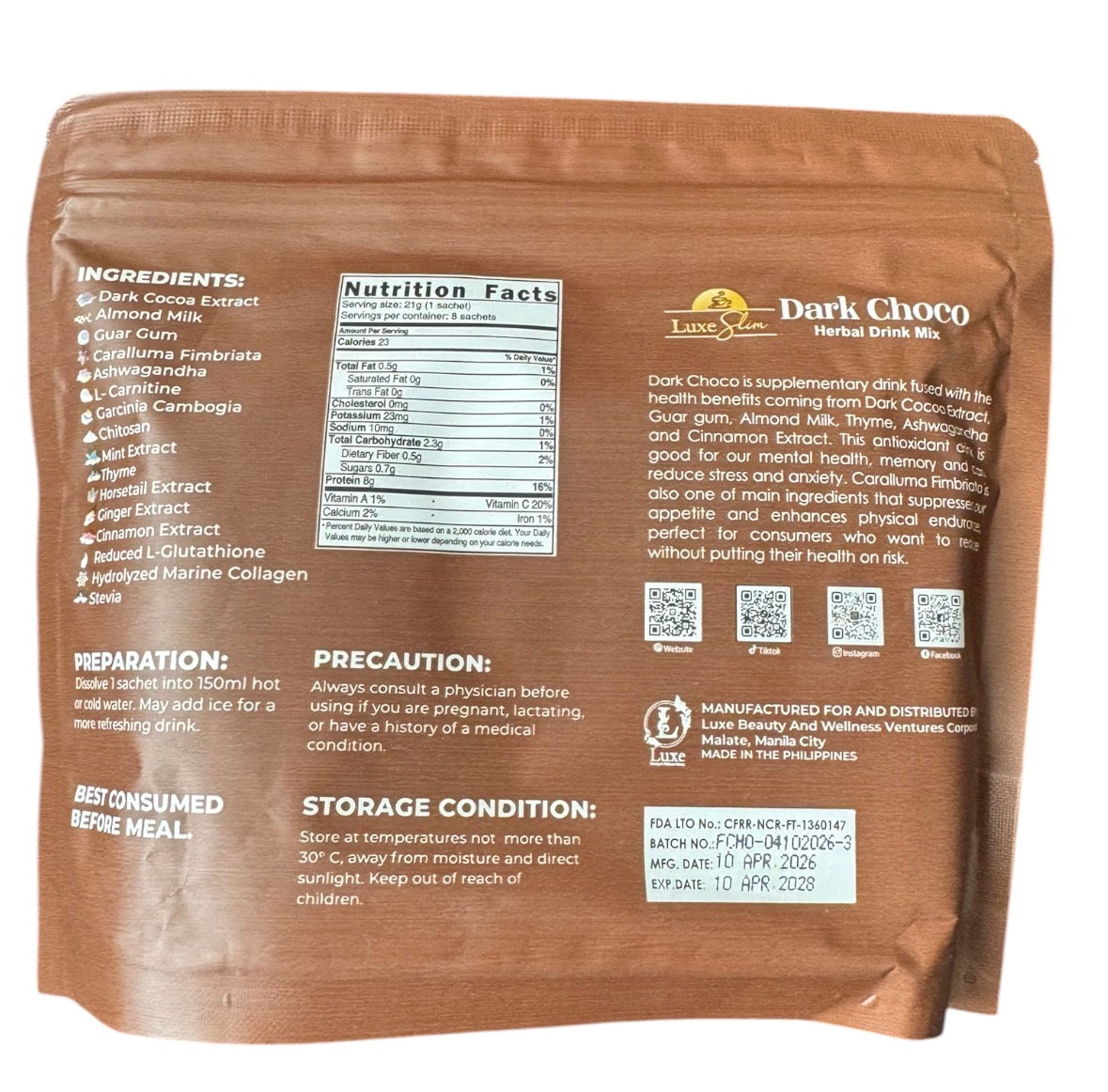 Luxe Slim  Dark Choco pouch 8 sachets