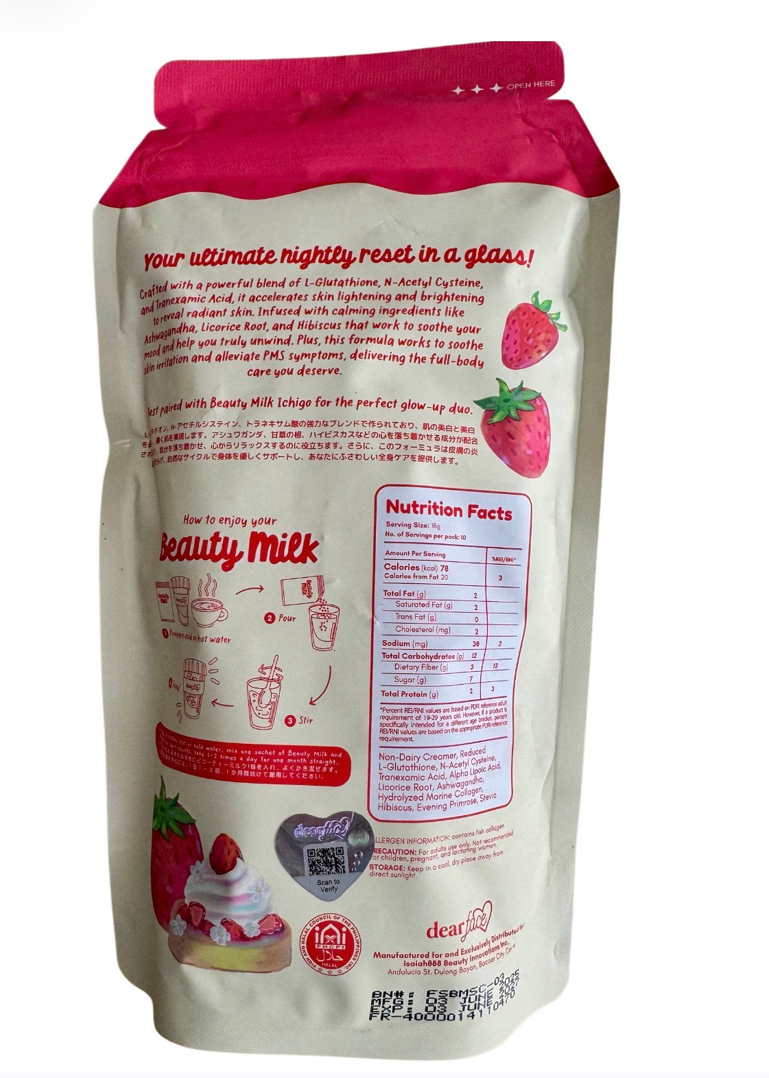 Dear Face Beauty Milk Strawberries & Cream