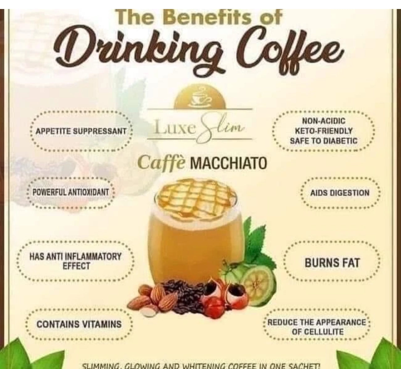 Luxe Slim Caffe Macchiato - Slimming Coffee With Collagen & Glutathione - 8 sachet