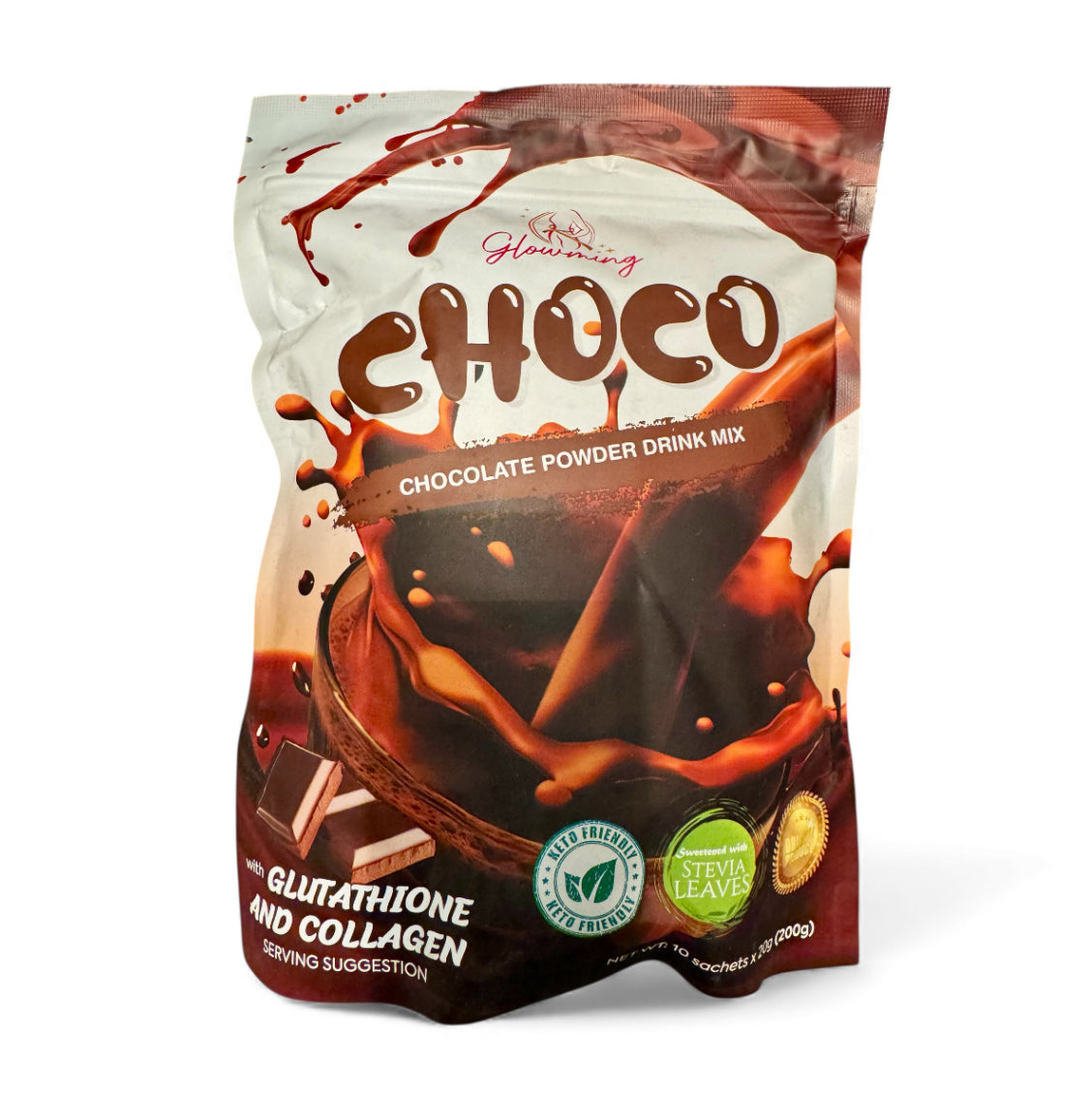 Cris Cosmetics Glowming Choco - Glutathione & Collagen Drink Mix | 20g x 10 Sachets