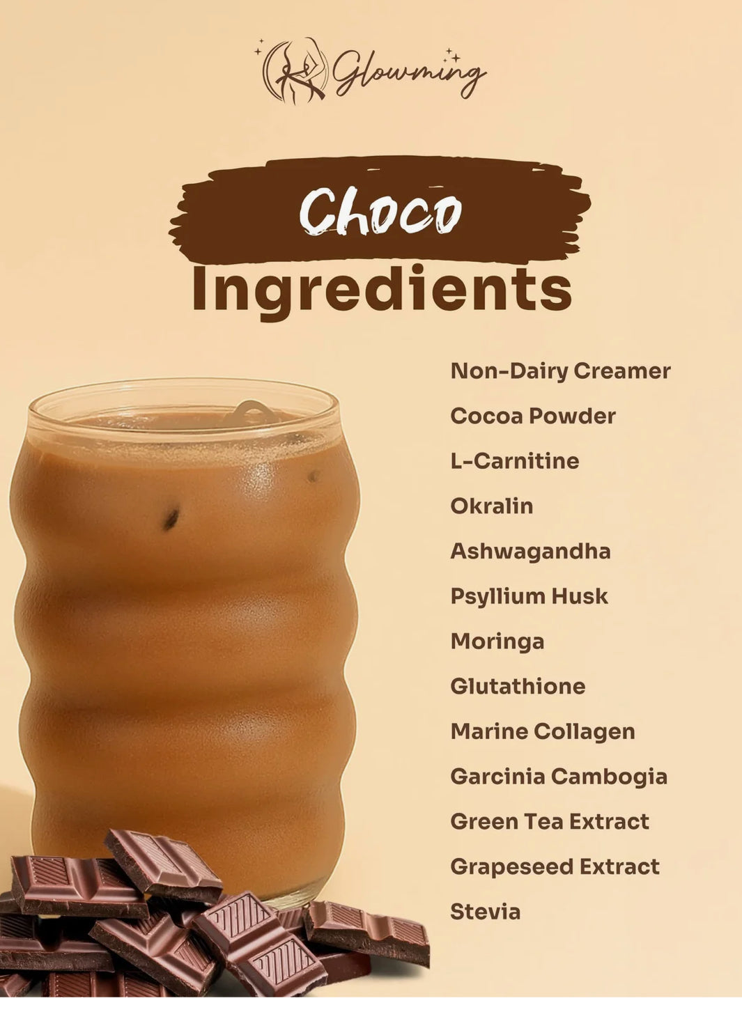 Cris Cosmetics Glowming Choco - Glutathione & Collagen Drink Mix | 20g x 10 Sachets